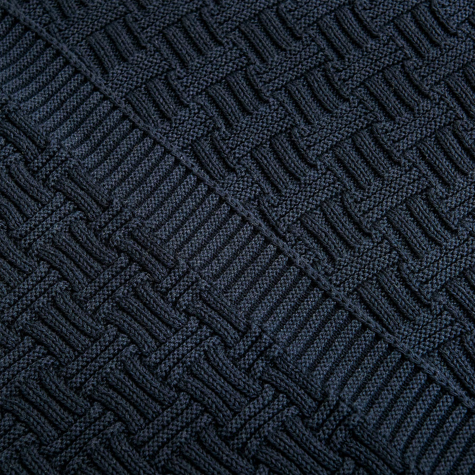 Premium Navy Blue Cable Knit Throw Blanket - Soft Cotton 50