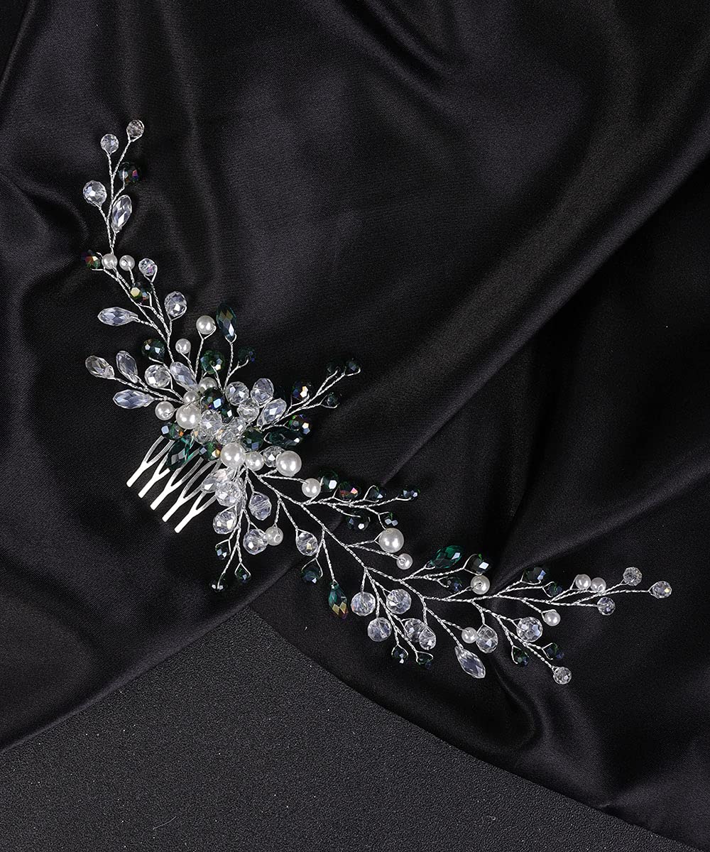 Denifery Emerald Bridal Hair Vine - Bohemian Wedding Headpiece with Green Crystals, Hair Comb for Brides, Perfect for Boho Weddings & Special Occasions