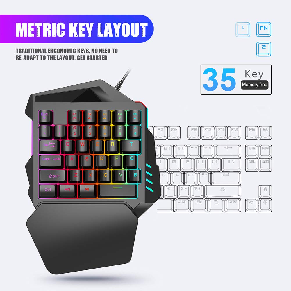 One-Handed Gaming Keyboard Kit - USB Wired Mechanical Keyboard with RGB Backlight & Adjustable DPI | Ergonomic Design for PC, Mac, Android | Perfect for FPS, MMO & Esports Gaming