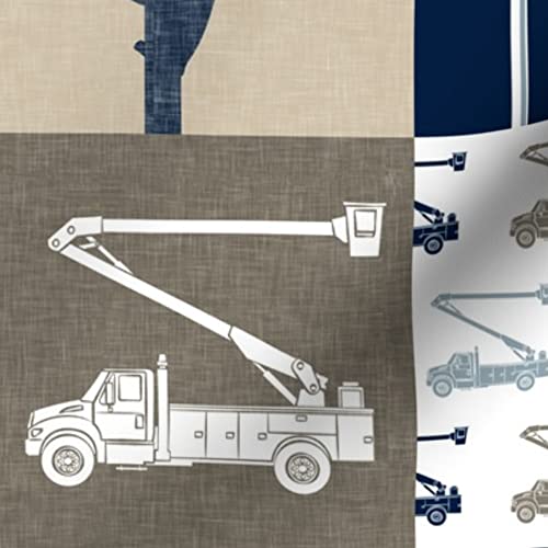 Premium Spoonflower Fabric - Lineman Patchwork Cheater Quilt Design in Navy, Tan & Brown with Electrician Bucket Print on Petal Signature Cotton Fabric by The Yard - Perfect for Sewing, Quilting, Apparel, Crafts & Home Decor - Ideal for DIY Quilts, Clothing, Pillows & Wall Art