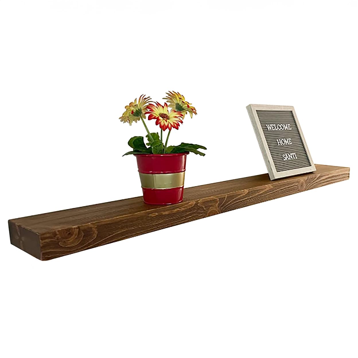 Joel's Antiques - 42 Inch Natural Wood Floating Wall Shelves - Heavy Duty Rustic Shelf for Bedroom, Living Room & Kitchen - Medium Brown 42x6x2 Inches - Perfect for Displaying Books, Photos & Home Decor