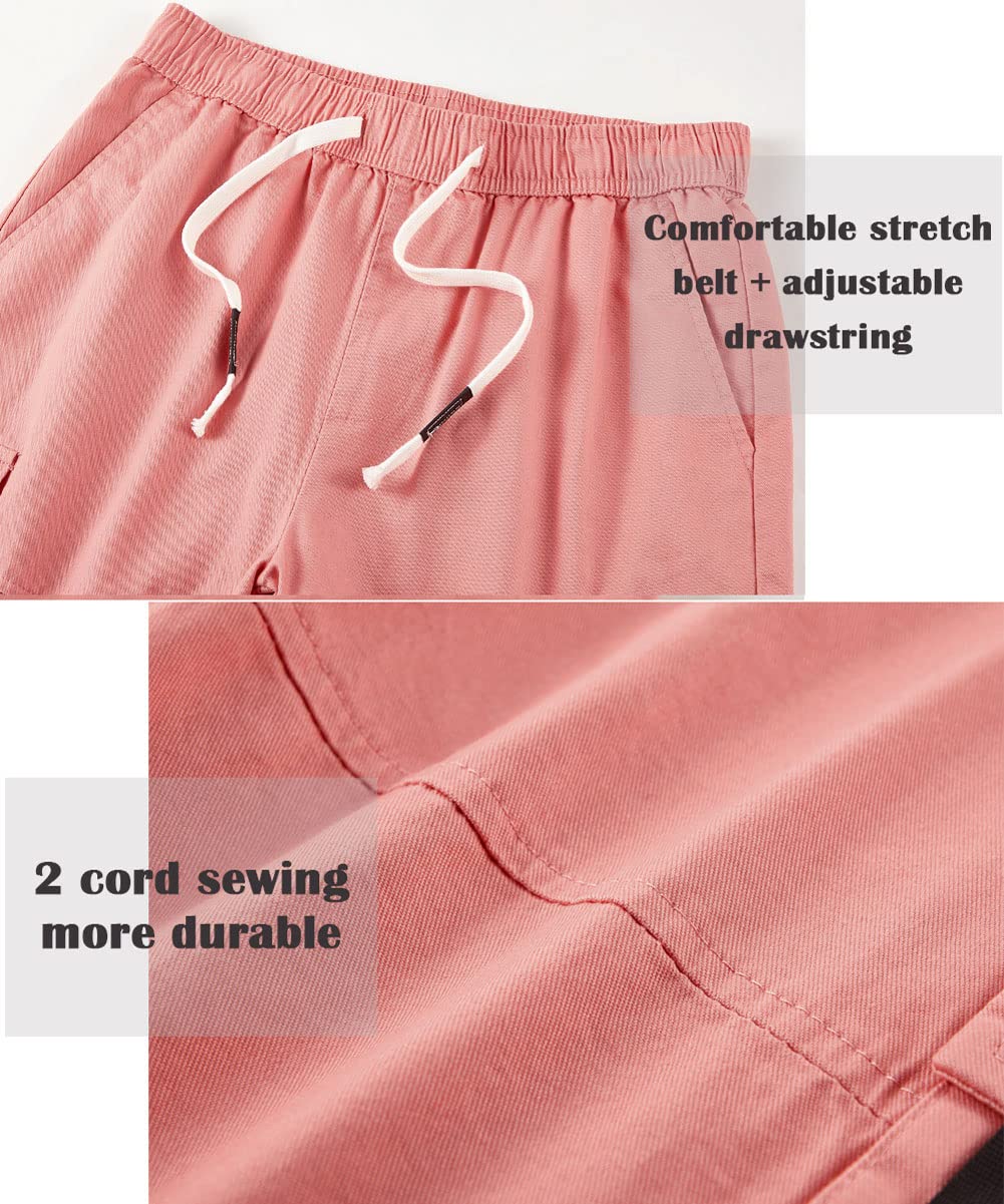 XinYangNi Women's High Waist Cargo Shorts with Pockets - Elastic Waistband & Drawstring - Casual Bermuda Shorts for Summer, Hiking, Travel & Outdoor Activities