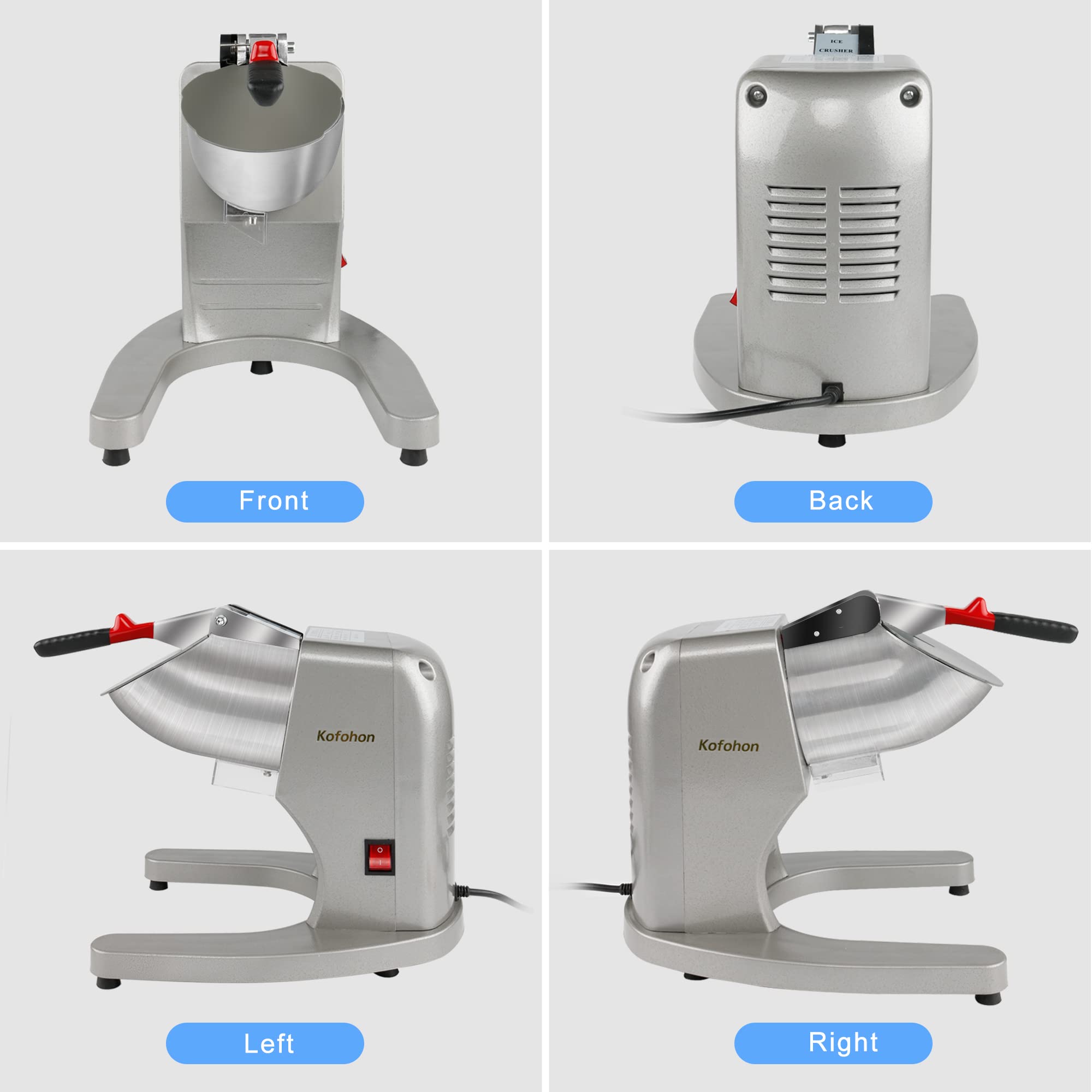 Commercial & Home Electric Ice Shaver Machine - 300W Dual Stainless Steel Blades, 216Lbs/H High Capacity Snow Cone Maker with Higher Ice Outlet (2000RPM) - Perfect for Restaurants, Bars, Parties, and Home Use