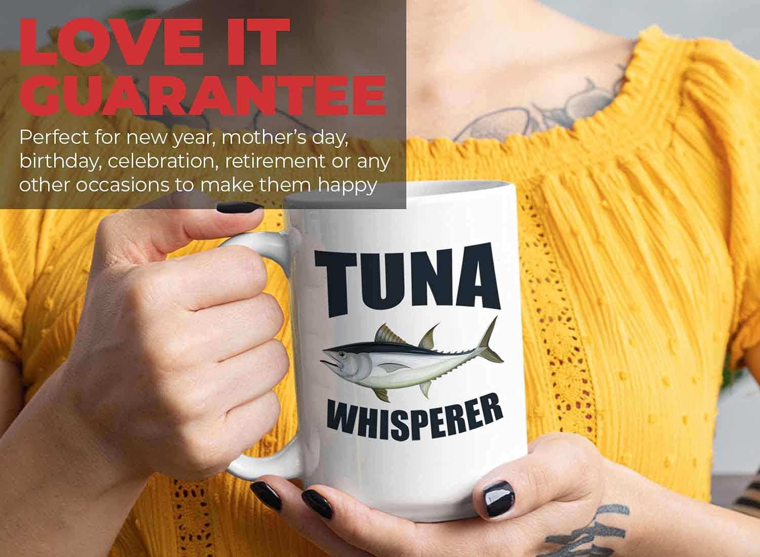 Bubble Hugs Fisherman Coffee Mug 15oz White - Funny Tuna Whisperer Gift for Anglers - Perfect for Fishing Enthusiasts, Camping Trips & Outdoor Adventures