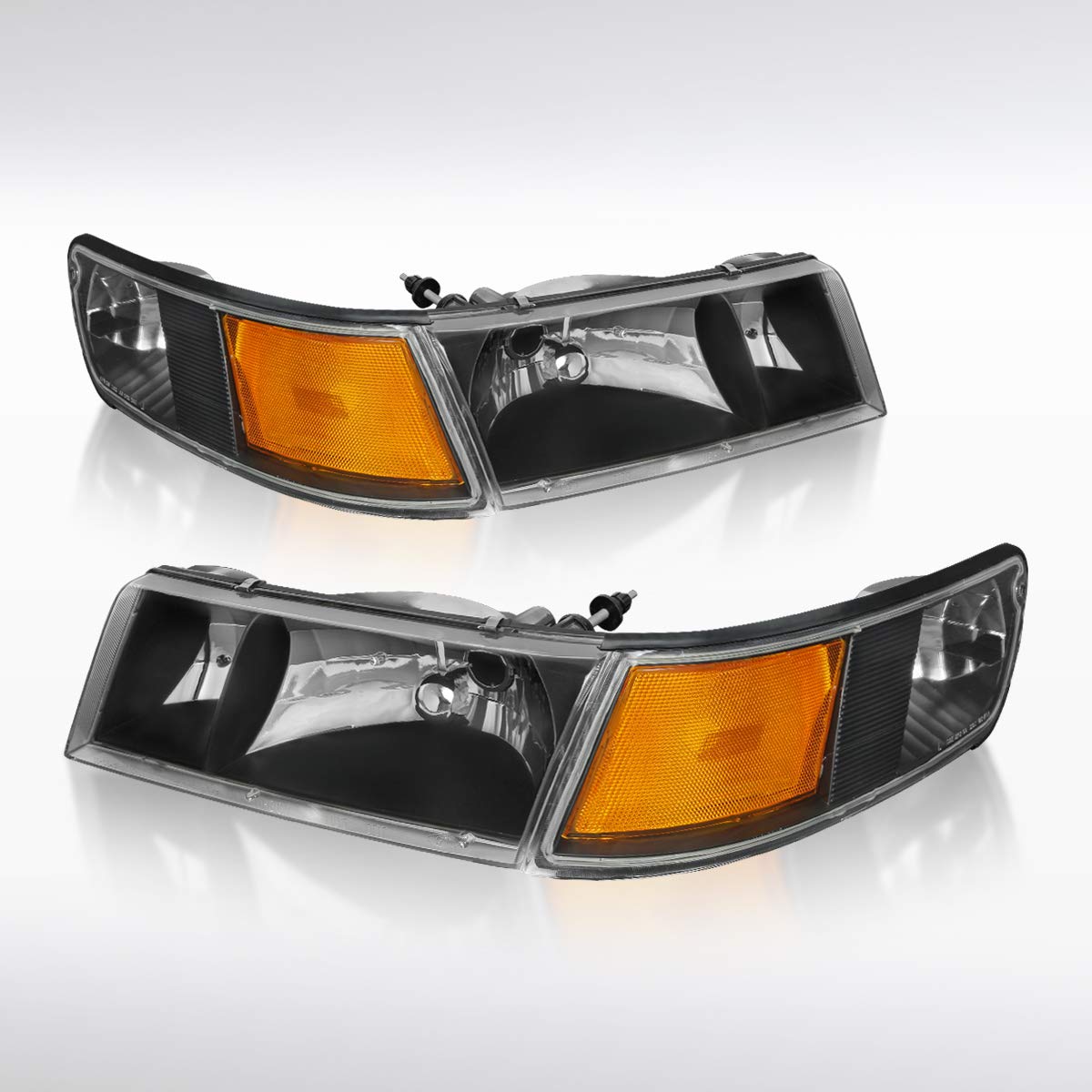 AUTOZENSATION Black Housing Clear Lens Headlights & Corner Lights Pair Compatible with 1998-2002 Mercury Grand Marquis - Left & Right Side Replacement for Improved Night Driving Visibility