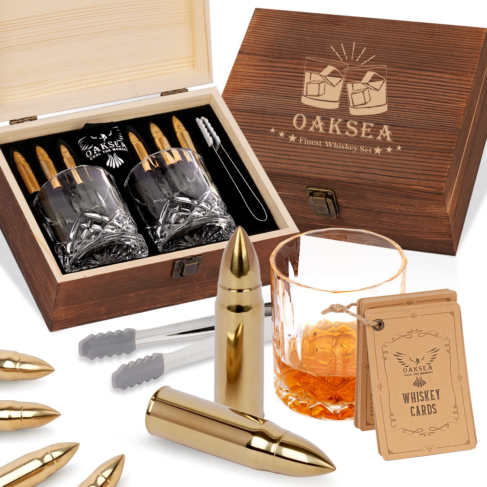 Whiskey Glasses & Stones Set - Gifts for Men, Dad, Husband - Perfect for Bourbon & Scotch Lovers