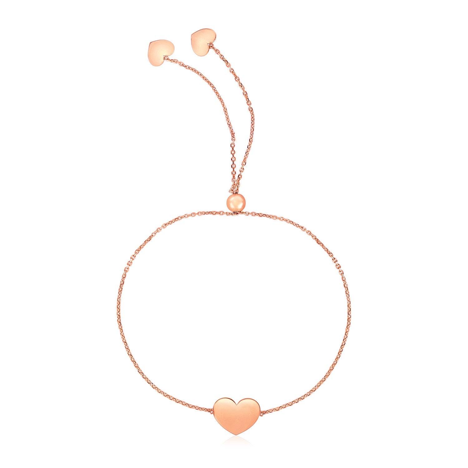 14K Rose Gold Adjustable Heart Bracelet for Women - Dainty Love Jewelry Gift for Valentine's Day, Anniversary & Everyday Wear