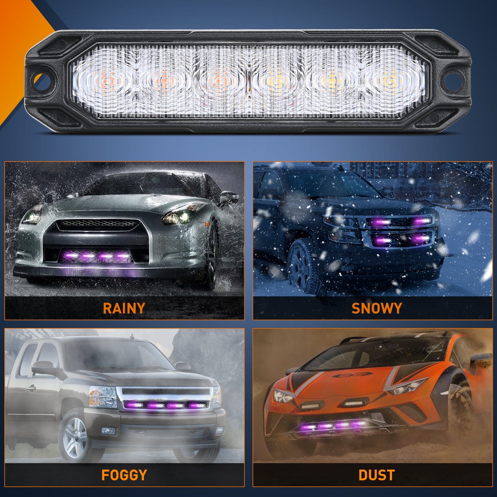 4PCS 6 LED Purple and White Emergency Strobe Lights - Vehicle Hazard Warning Lights for Trucks, Cars, Emergency Vehicles - Perfect for Roadside Safety & Night Visibility