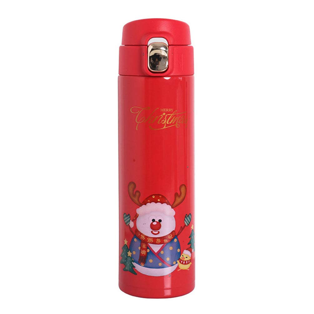 Amosfun 450ml Christmas Vacuum Insulated Water Bottle with Cartoon Reindeer Design - Leakproof Stainless Steel Thermos for Kids, Boys & Girls - Perfect for School, Travel & Outdoor Activities (Red)