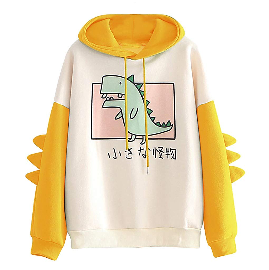Women's Casual Long Sleeve Dinosaur Graphic Sweatshirt - Loose Fit Pullover Top with Color Block Design for Streetwear, Lounge & Everyday Comfort