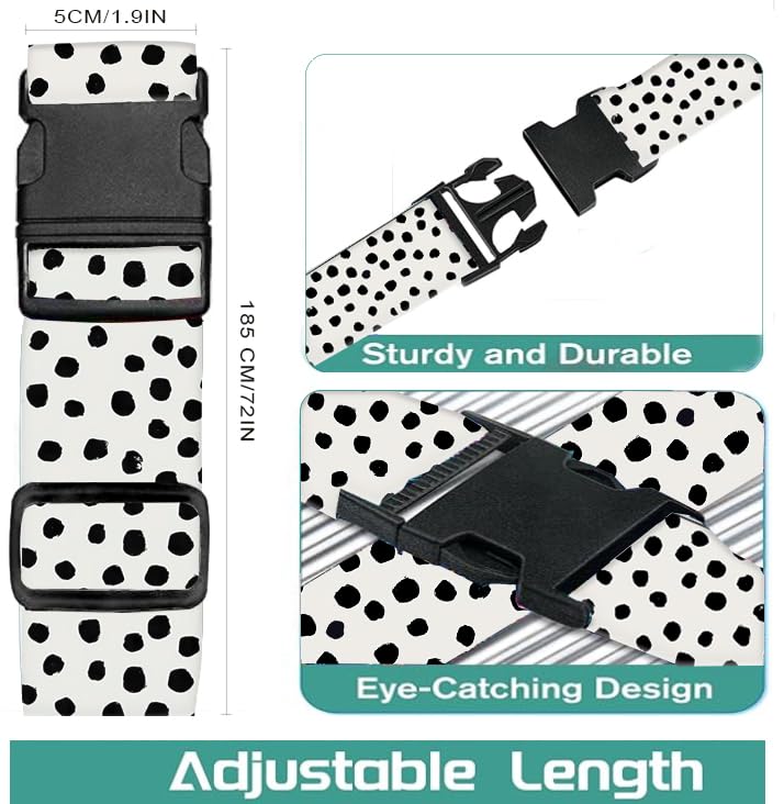 Durable Adjustable Luggage Straps for Suitcases with Quick-Release Buckle - Heavy Duty Travel Belt Accessories in Cute Polka Dot Design - Perfect for Air Travel, Vacation & Business Trips