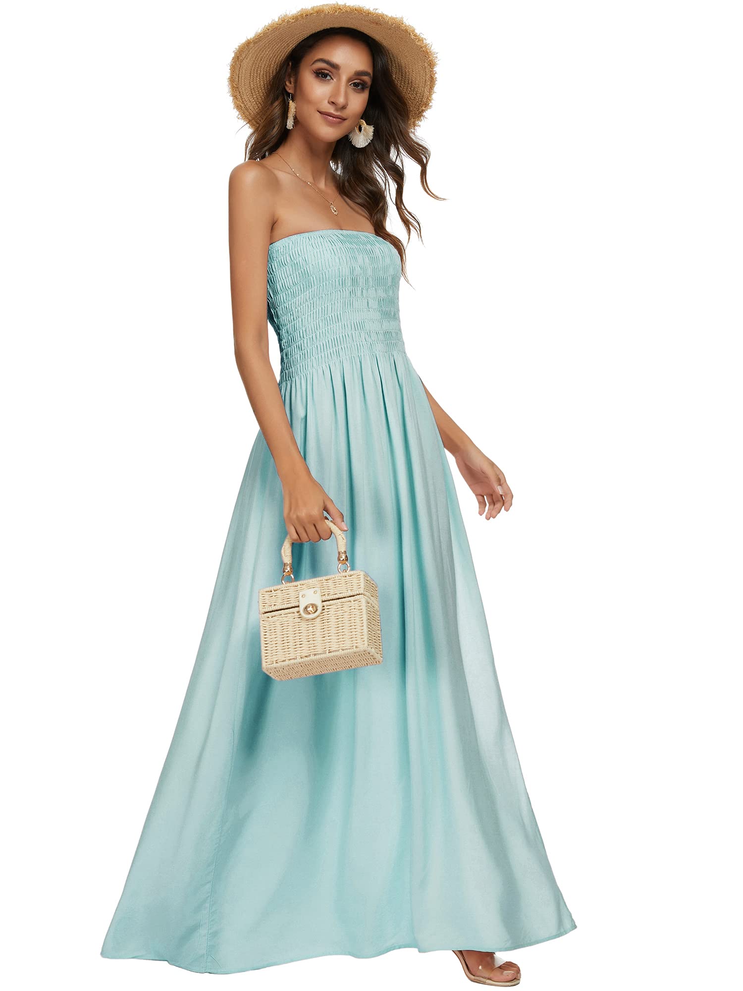 Just Quella Women's Maxi Dresses - Summer Strapless Boho Beach Long Dress for Vacation, Party & Casual Wear