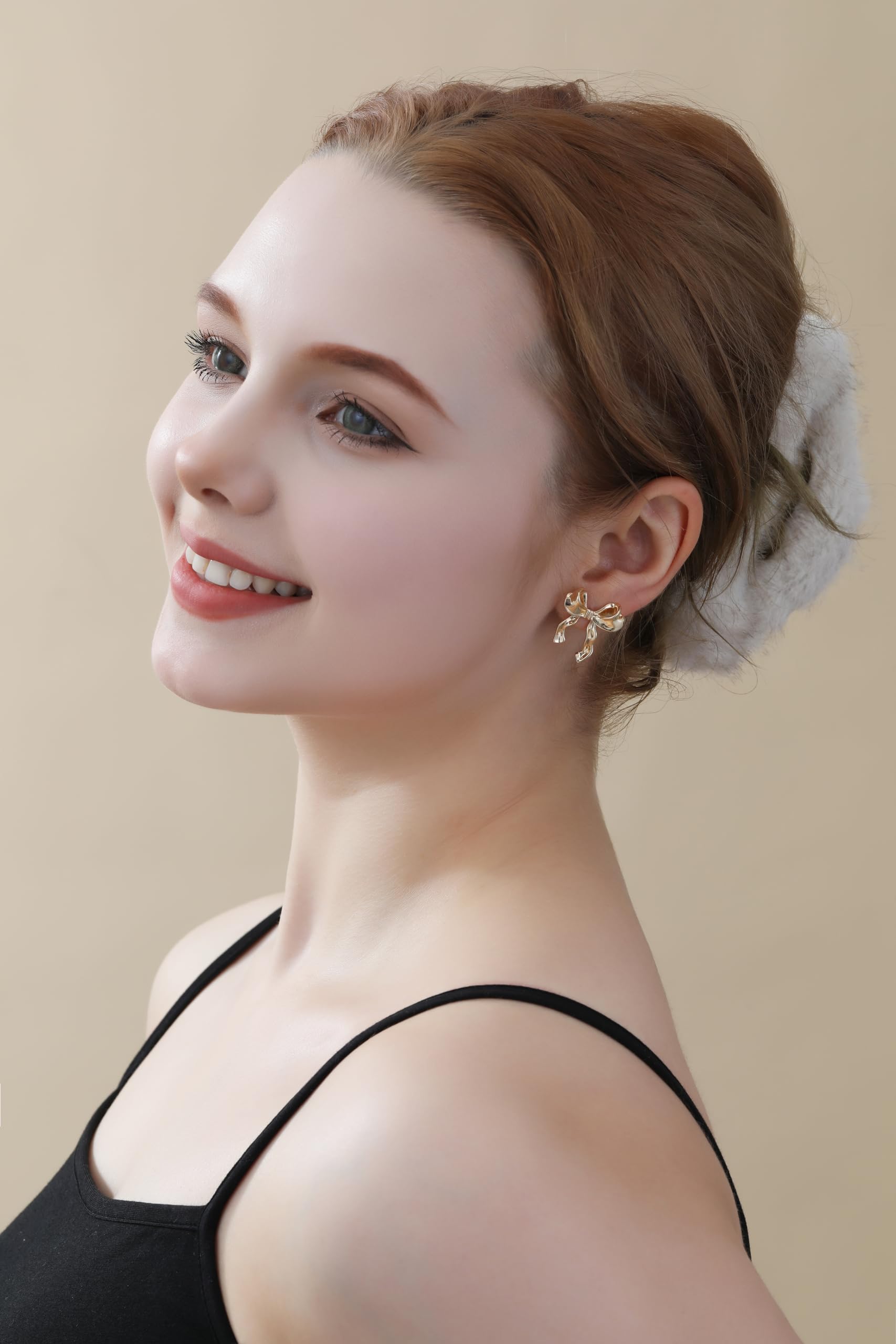 Elegant Gold Bow Earrings for Women & Girls - Trendy Ribbon Stud Jewelry for Christmas Gifts, Party, Wedding & Everyday Wear