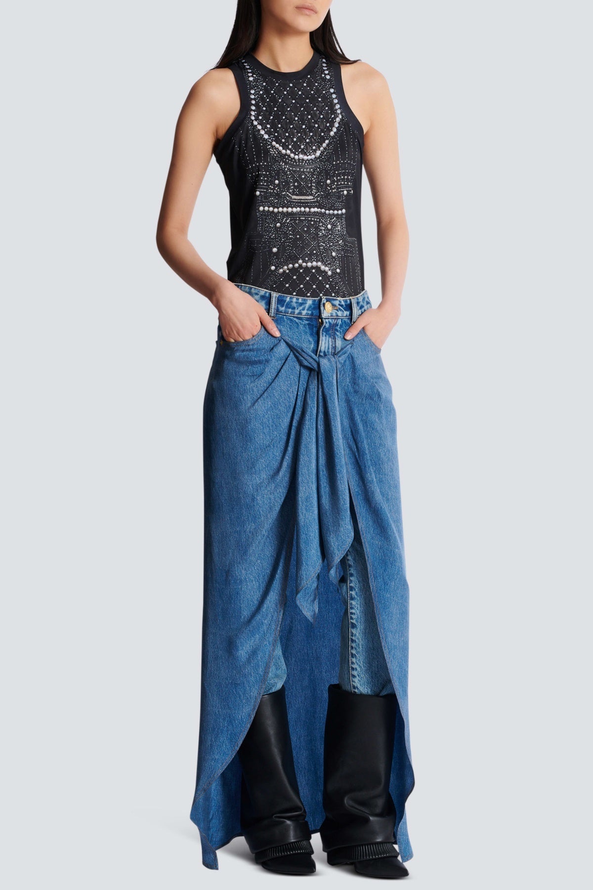 Austyn High Waist Jeans with Stylish Draped Skirt for Women - Perfect for Casual Outings, Office Wear & Date Nights