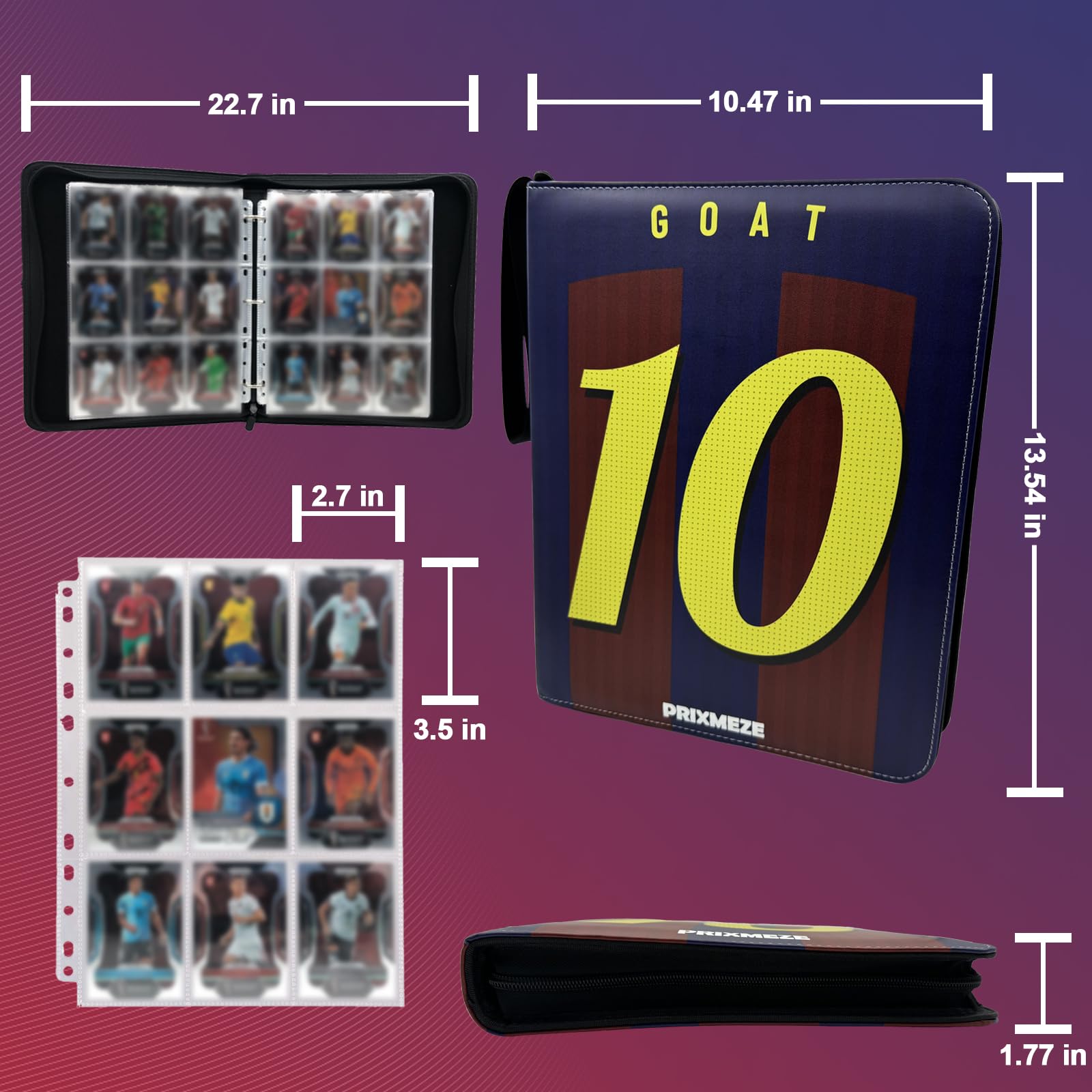 9-Pocket Trading Card Binder with 50 Removable Sleeves - Holds 900 Cards | Portable Sports Card Collector Album for Soccer, Baseball & Trading Cards | Perfect for Organizing, Storing & Showcasing Your Valuable Card Collection