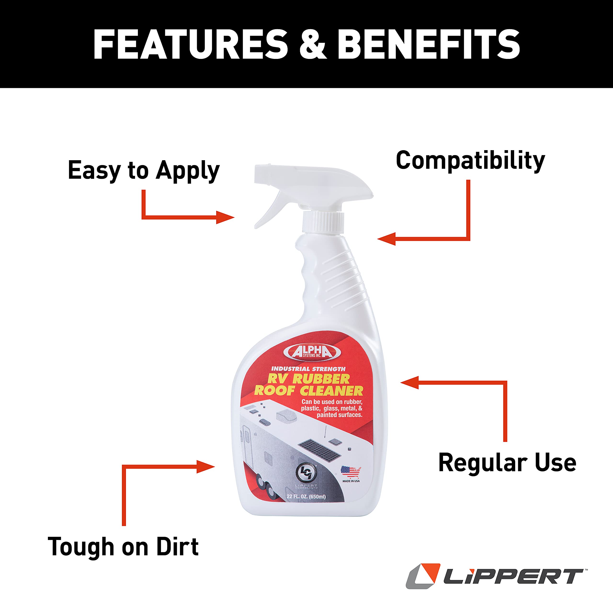 Lippert Rubber Roof Cleaner for 5th Wheel RVs, Travel Trailers & Motorhomes – Protect & Restore RV Roofs – Ideal for Camping, Road Trips & Outdoor Adventures
