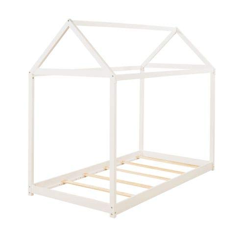 Twin Size Wooden House Bed Frame - Daybed & Floor Bed for Teens, Kids, Boys & Girls - Decorative White Bedroom Furniture for Cozy & Playful Spaces
