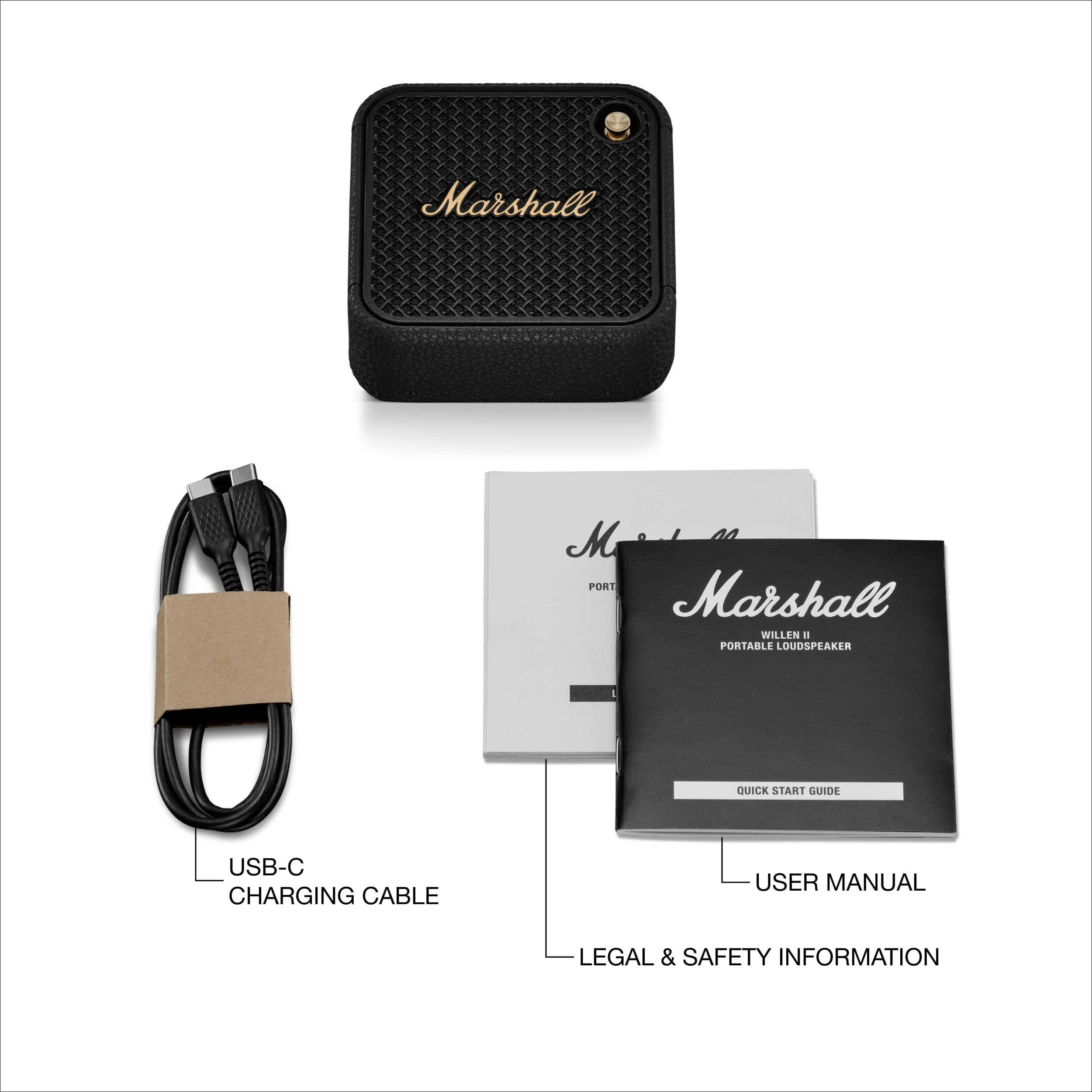 Marshall Willen II Bluetooth Portable Speaker - Wireless Outdoor Speaker with Rich Bass, IP67 Waterproof, 15+ Hours Playtime - Perfect for Travel, Beach, Camping & Home Use (Black & Brass)