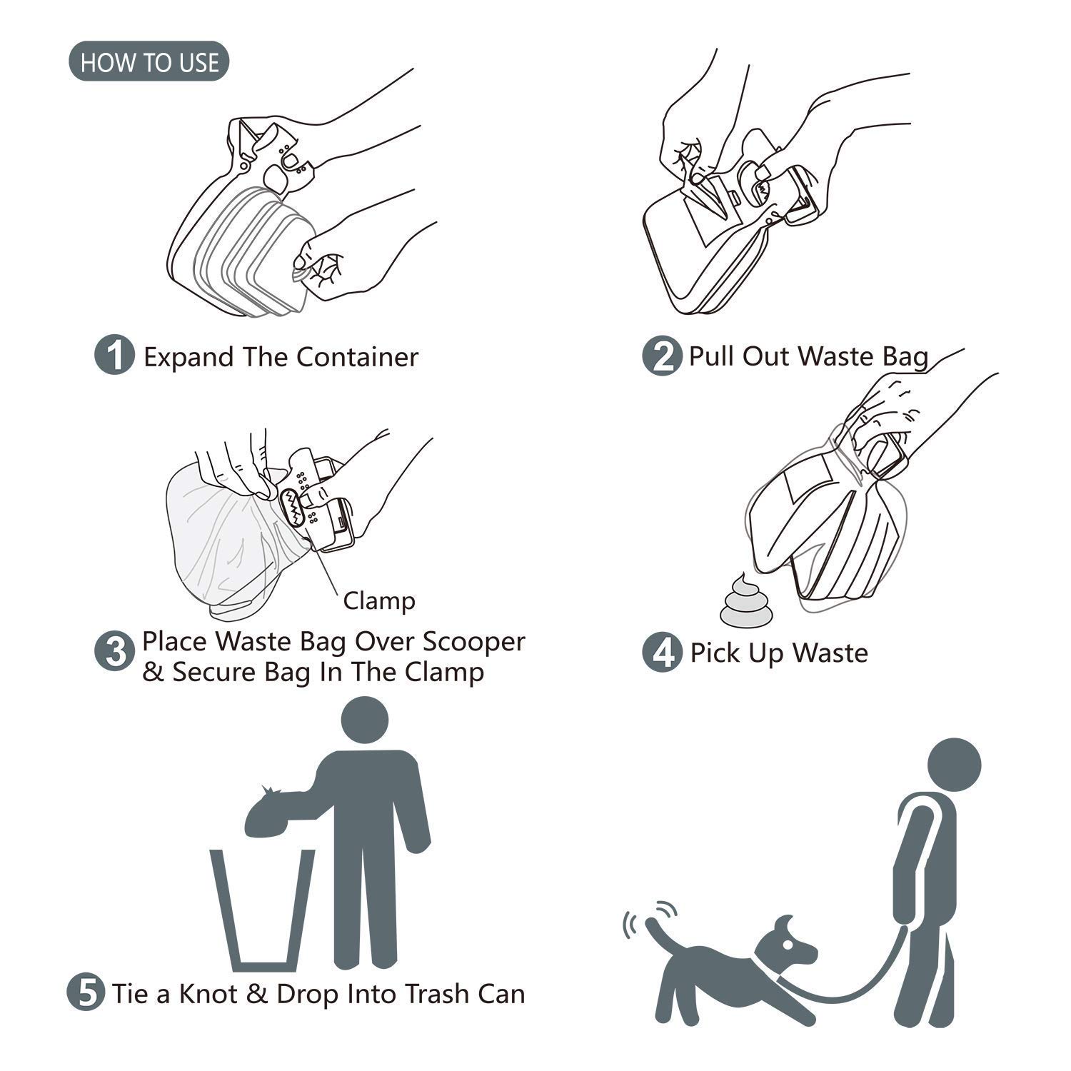 Portable Dog Pooper Scooper with Waste Bags - Handheld Poop Scoop for Large & Small Dogs - Includes Container & 30 Pet Waste Bags - Ideal for Walking, Yard Cleanup & Outdoor Travel