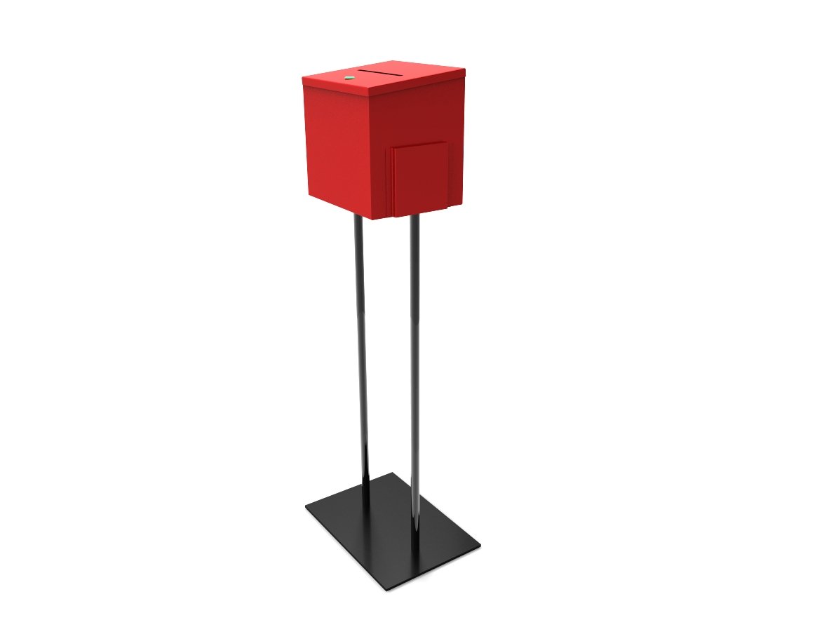 FixtureDisplays® Red Metal Ballot Box with Black Stand - Secure Voting, Donation & Suggestion Box for Elections, Fundraisers, Events & Office Use (Model 11064+10918-RED)