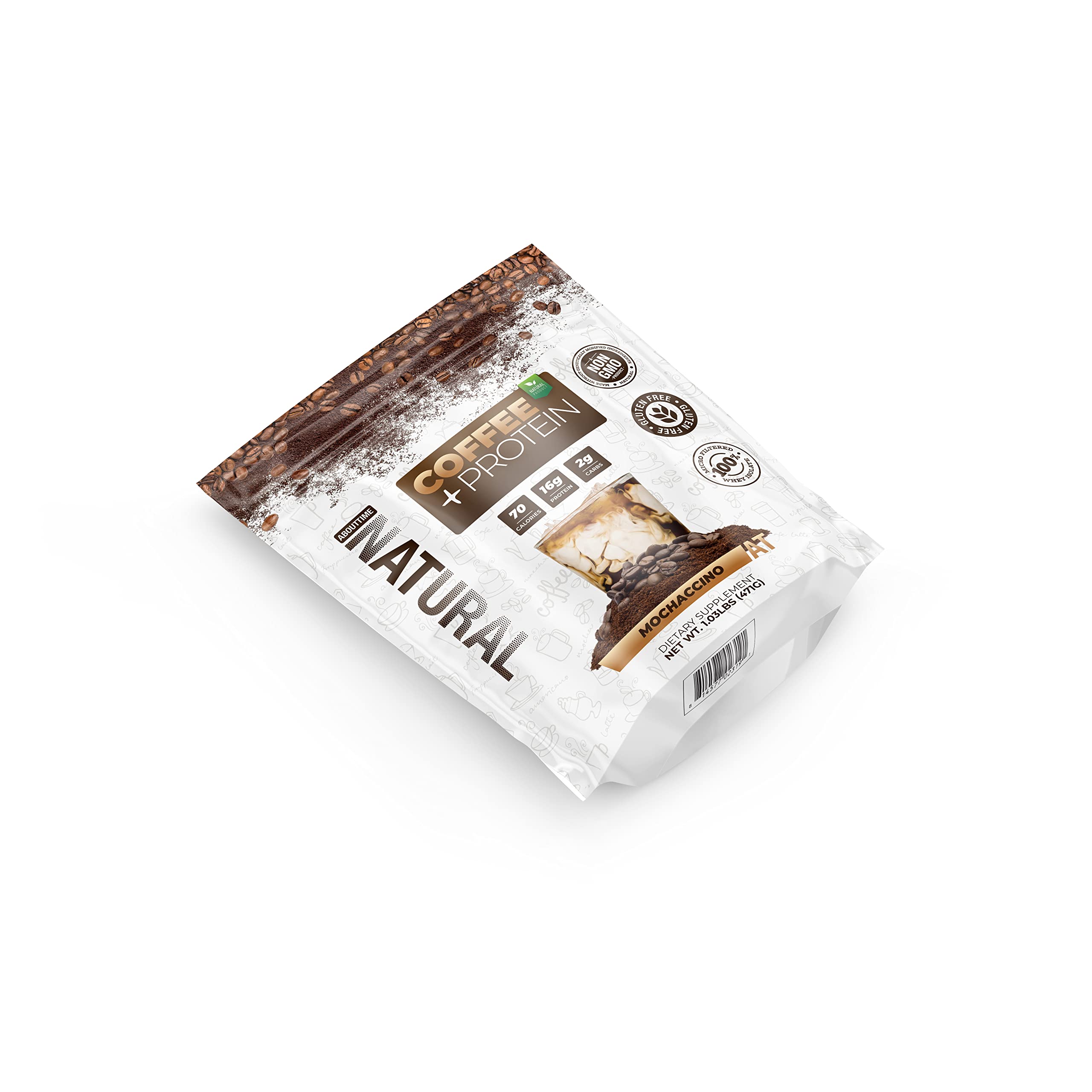 About Time Coffee + Whey Protein Powder | Non-GMO, All Natural, Lactose & Gluten Free | 16g Protein Per Serving | 1.03lb Jar, Coffee Mochaccino Flavor | Perfect for Post-Workout Recovery & Morning Energy Boost