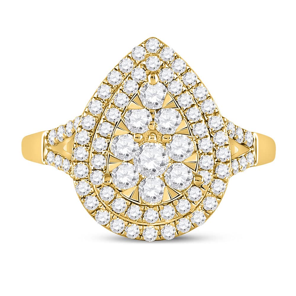 14K Yellow Gold Round Diamond Teardrop Ring for Women - 1 CTTW, Elegant Jewelry Gift for Anniversary, Engagement & Special Occasions