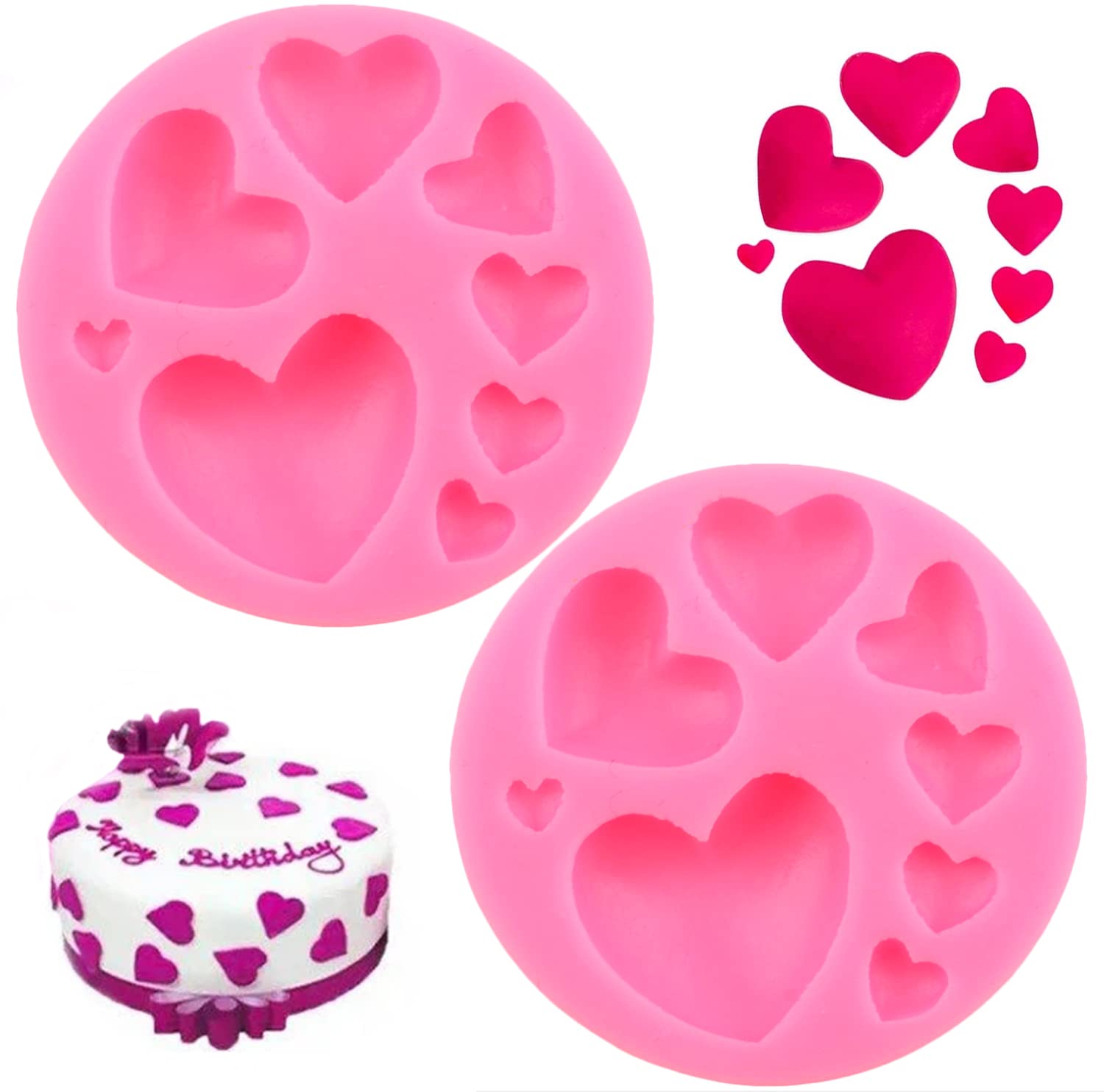 2 Pcs Heart Silicone Molds - Small & Large Heart Chocolate Candy Molds for Baking, Cake Decor, DIY Desserts - Perfect for Valentine's Day, Wedding, Party Treats