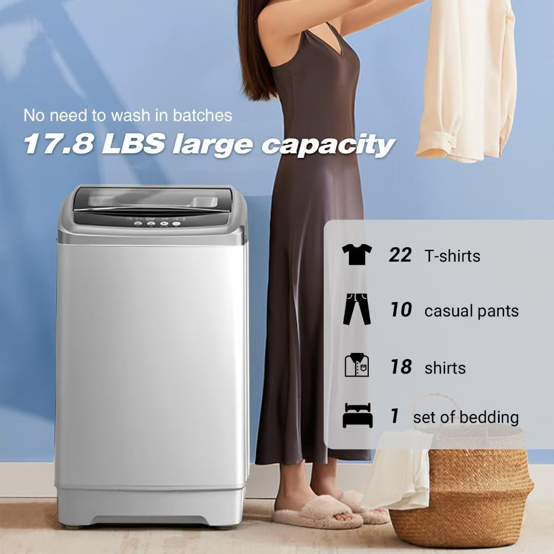 Portable Washing Machine 17.8 lbs - Compact Apartment Washer with 8 Water Levels & 10 Wash Programs - Perfect for Small Spaces, Dorms, RVs, and Tiny Homes - Easy Laundry Solution for Apartments & Travel