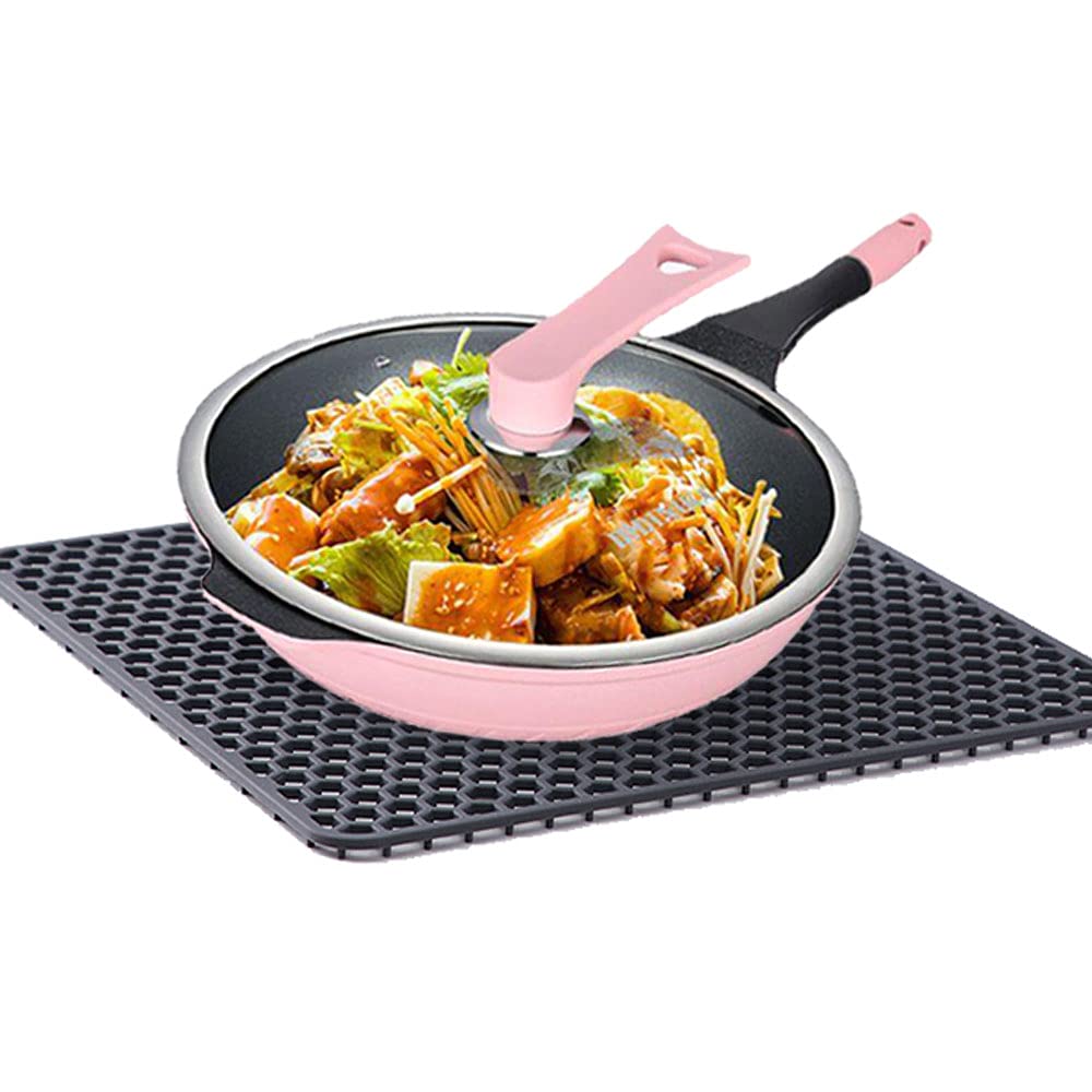 Honeycomb Silicone Kitchen Sink Drain Mat - Large Heat Resistant Dish Drying Pad & Counter Protector - Non-Slip, Easy to Clean - Perfect for Dishes, Utensils & Cookware (Grey) - Ideal for Kitchen Countertops, Sink Areas & Food Prep Stations