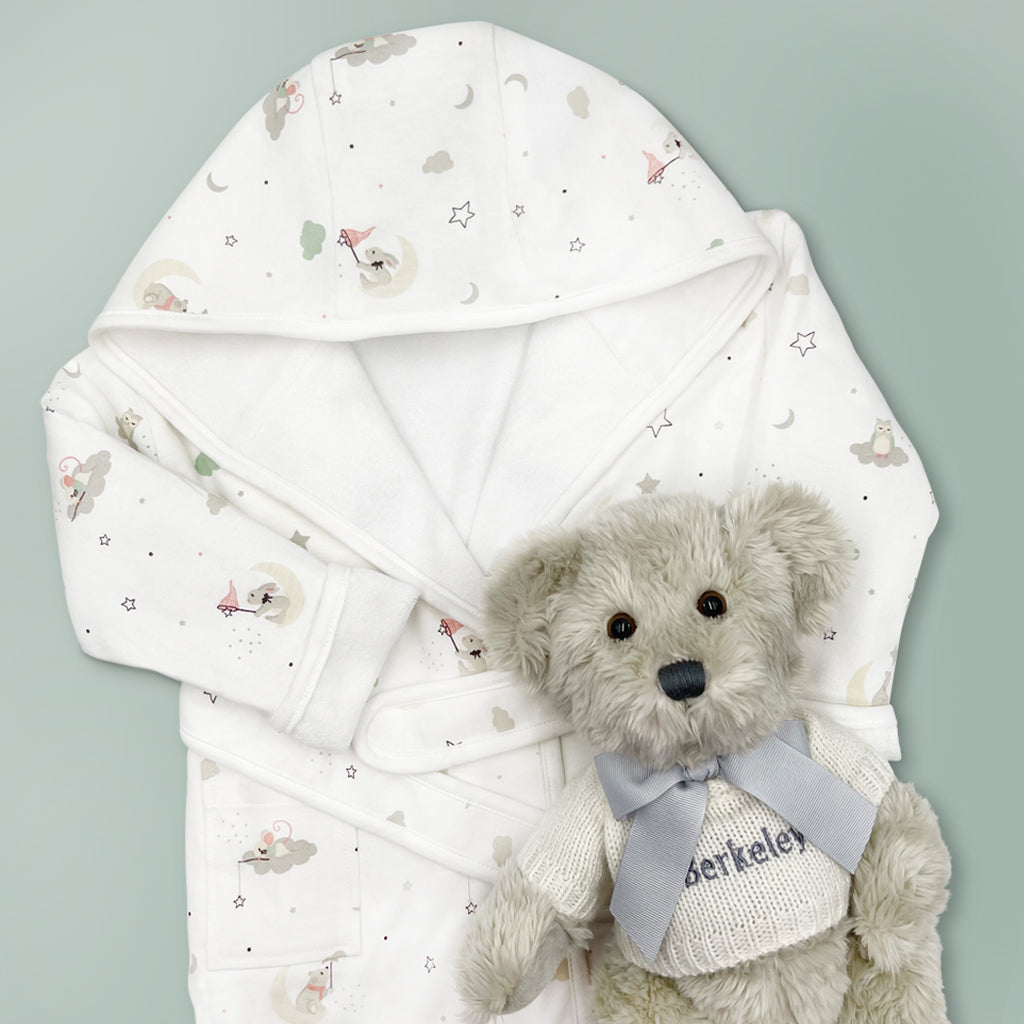 Personalized Berkeley Bear & Little Love Bathrobe - Soft Neutral Baby Bathrobe for Newborns & Toddlers - Perfect for Bath Time, Spa Day & Cozy Lounging