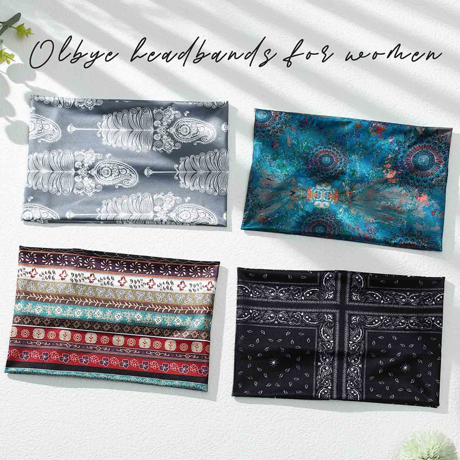 Olbye Wide Headbands for Women - Boho Yoga Headbands, Workout Running Sweatbands, Stylish Hair Accessories (Pack of 4) - Perfect for Gym, Yoga, Running & Everyday Fashion