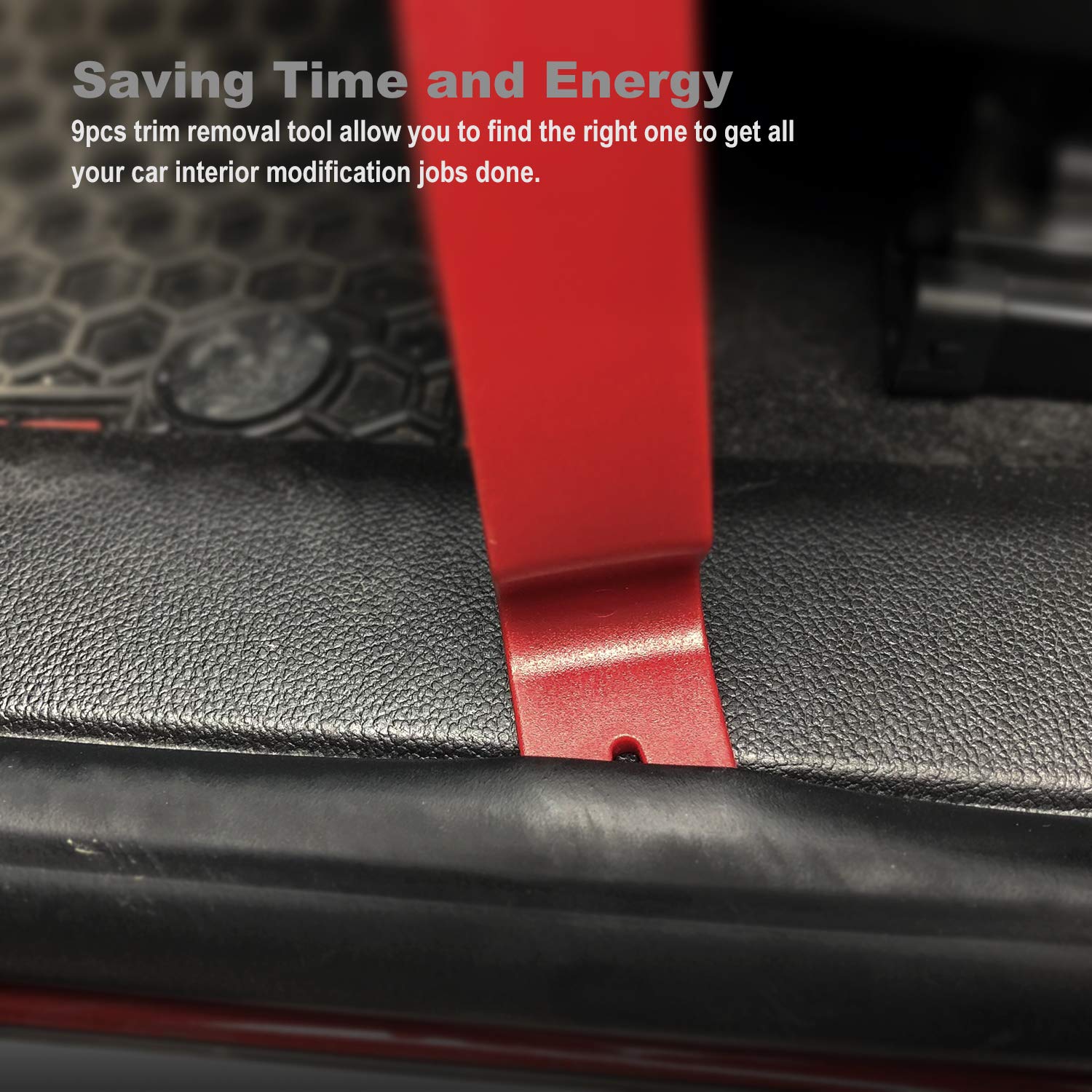 GLK 5-Piece Auto Trim Removal Tool Set - Plastic Pry Tools for Car Door Panels, Fasteners & Clips - Non-Scratch Automotive Prying Kit (Red) - Perfect for DIY Car Repairs, Interior Detailing & Accessory Installation