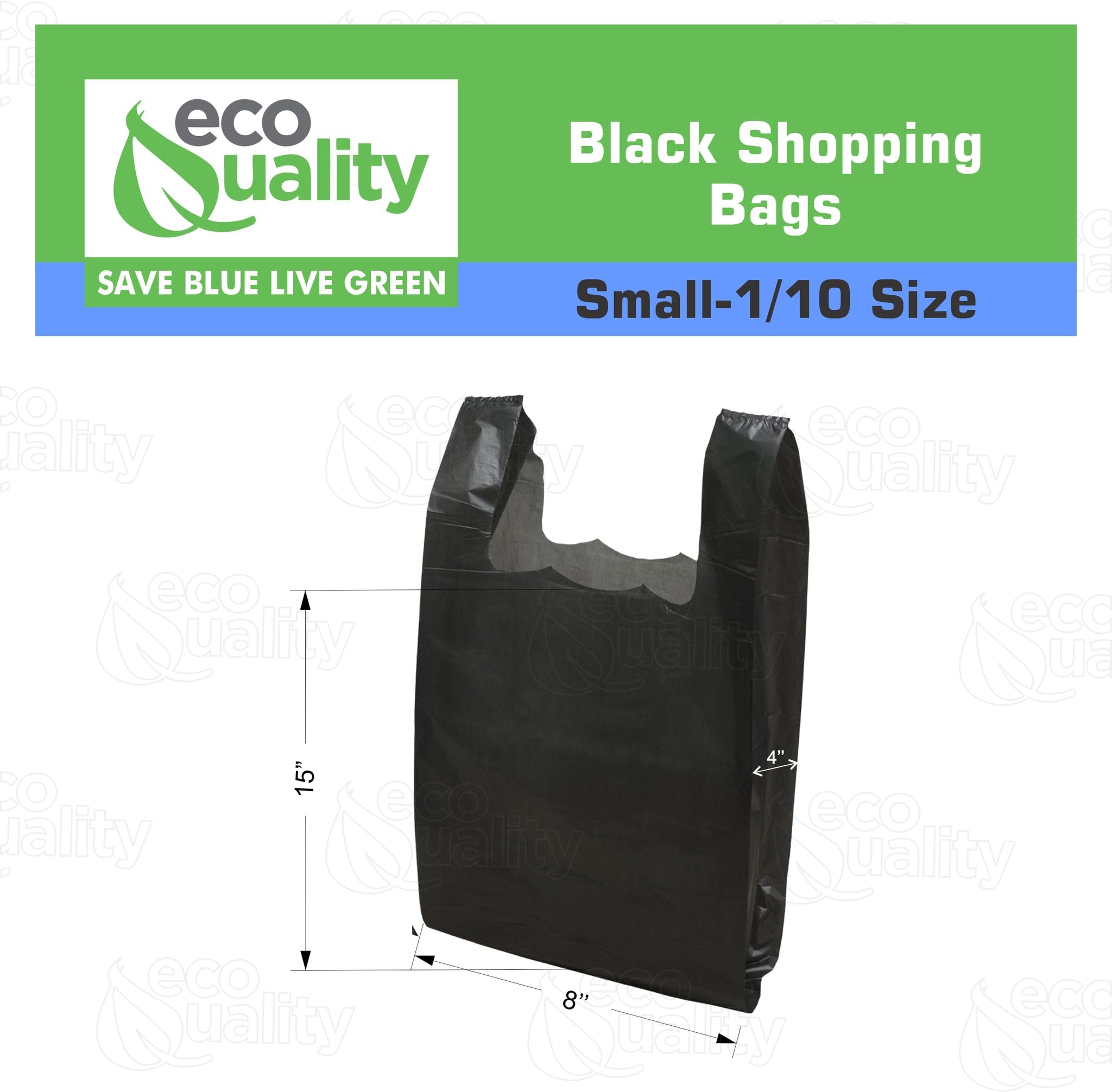 EcoQuality Plastic Black T-Shirt Bags 3000 Count - 1/10 Size Reusable Shopping Bags, Grocery Bags, Poly Bags (8x4x16 Inches, 13 Micron) - Perfect for Retail Stores, Supermarkets, Takeout & Home Organization