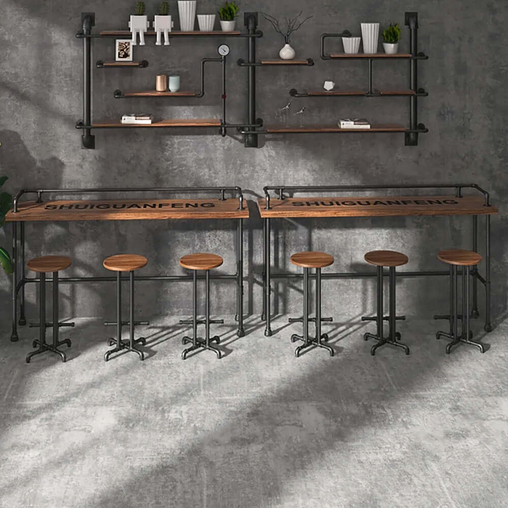 Industrial Bar Stool with Footrest - Solid Wood Bar Height Stool in Black Finish for Kitchen Island, Home Bar & Commercial Use