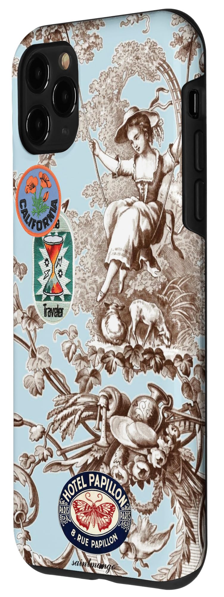iPhone 11 Pro Case - Sky Blue Toile de Jouy Pattern with Unique Sticker Design, Slim Protective Cover for Daily Use & Travel
