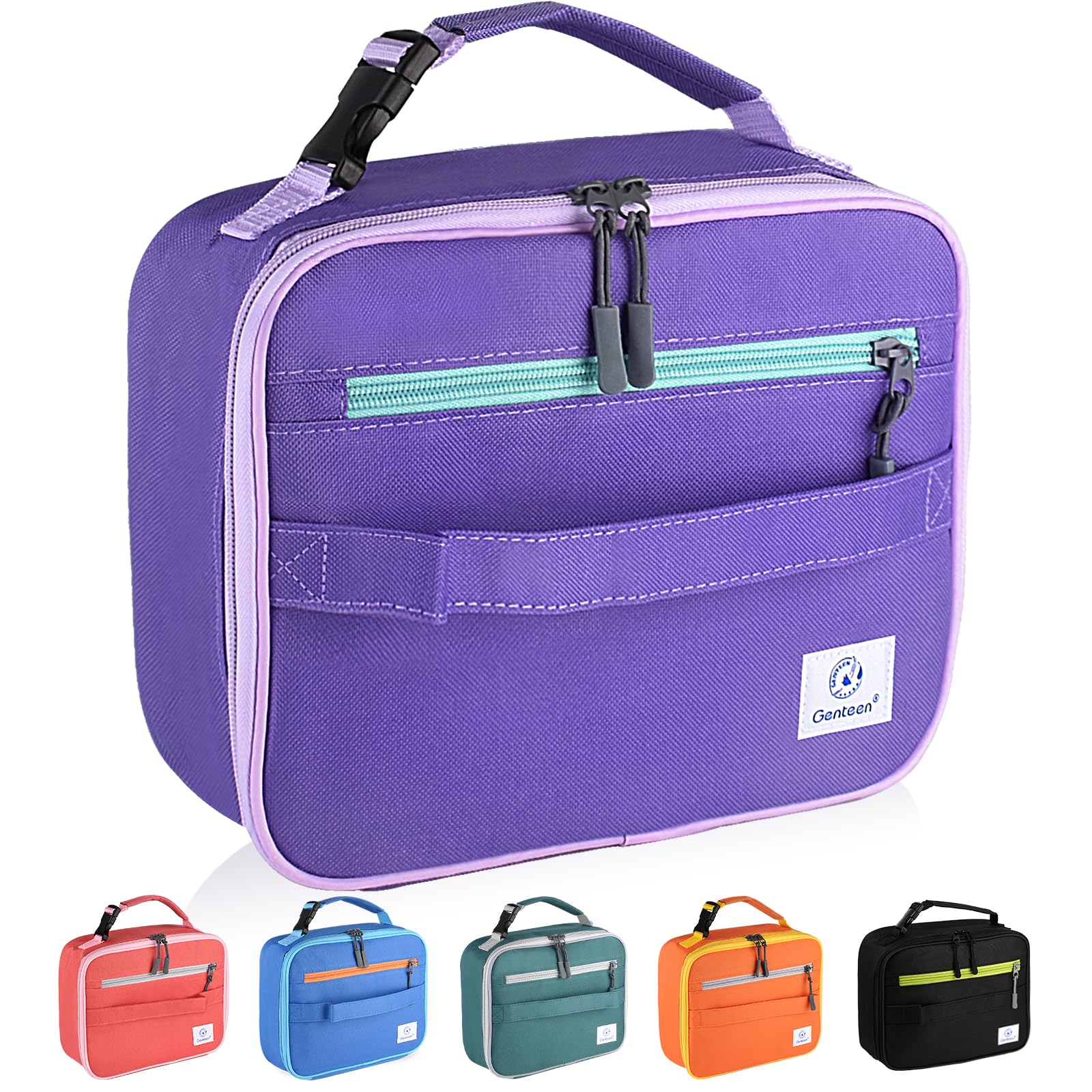 Insulated Lunch Box for Kids & Adults - Double Zipper School Lunch Bag for Girls, Women - Soft Rectangle Lunchbox for Work, Picnic, Outdoor Activities (Purple)