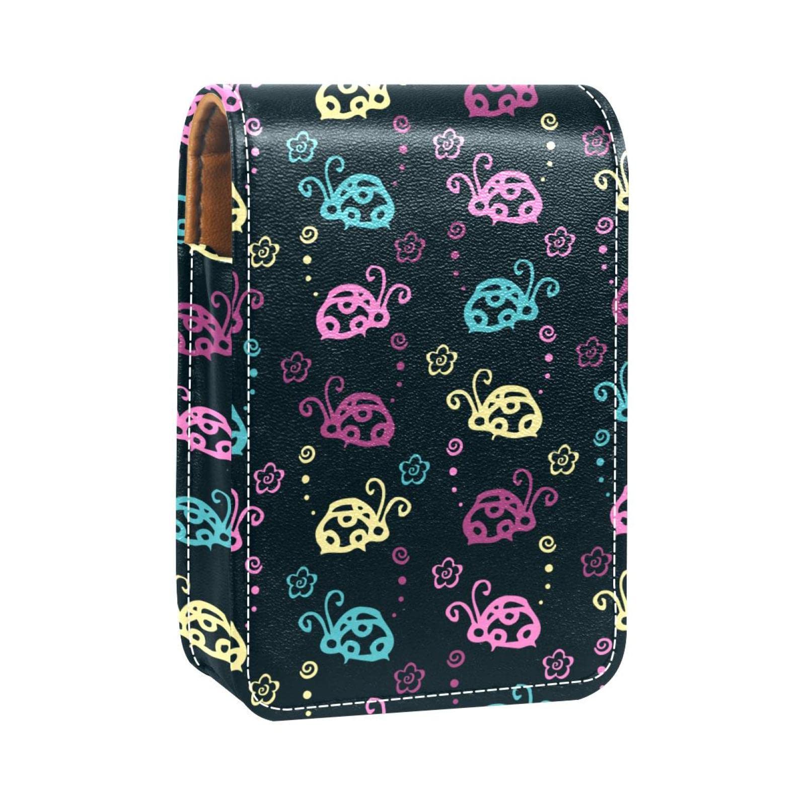 Personalized Lipstick Case - Portable Makeup Bag & Cosmetic Pouch Organizer with Beetle Colorful Pattern & Pastel Colors - Perfect for Travel, Daily Use & Gift Giving