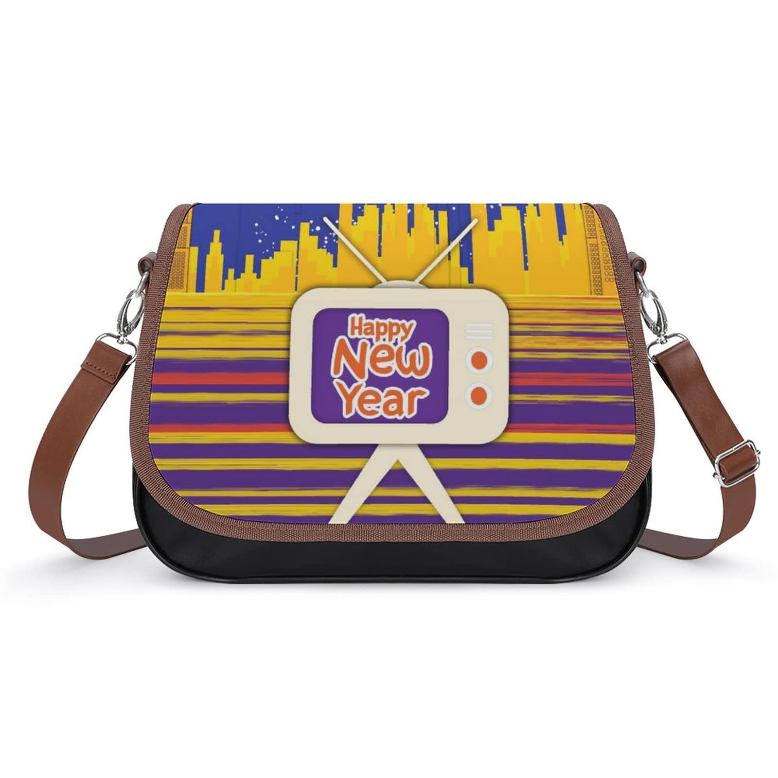 Stylish Women's Leather Crossbody Bag - Designer Shoulder Messenger Purse with Printed Flap | Perfect for Daily Use, Travel & Holiday Gifts (Happy New Year Collection)