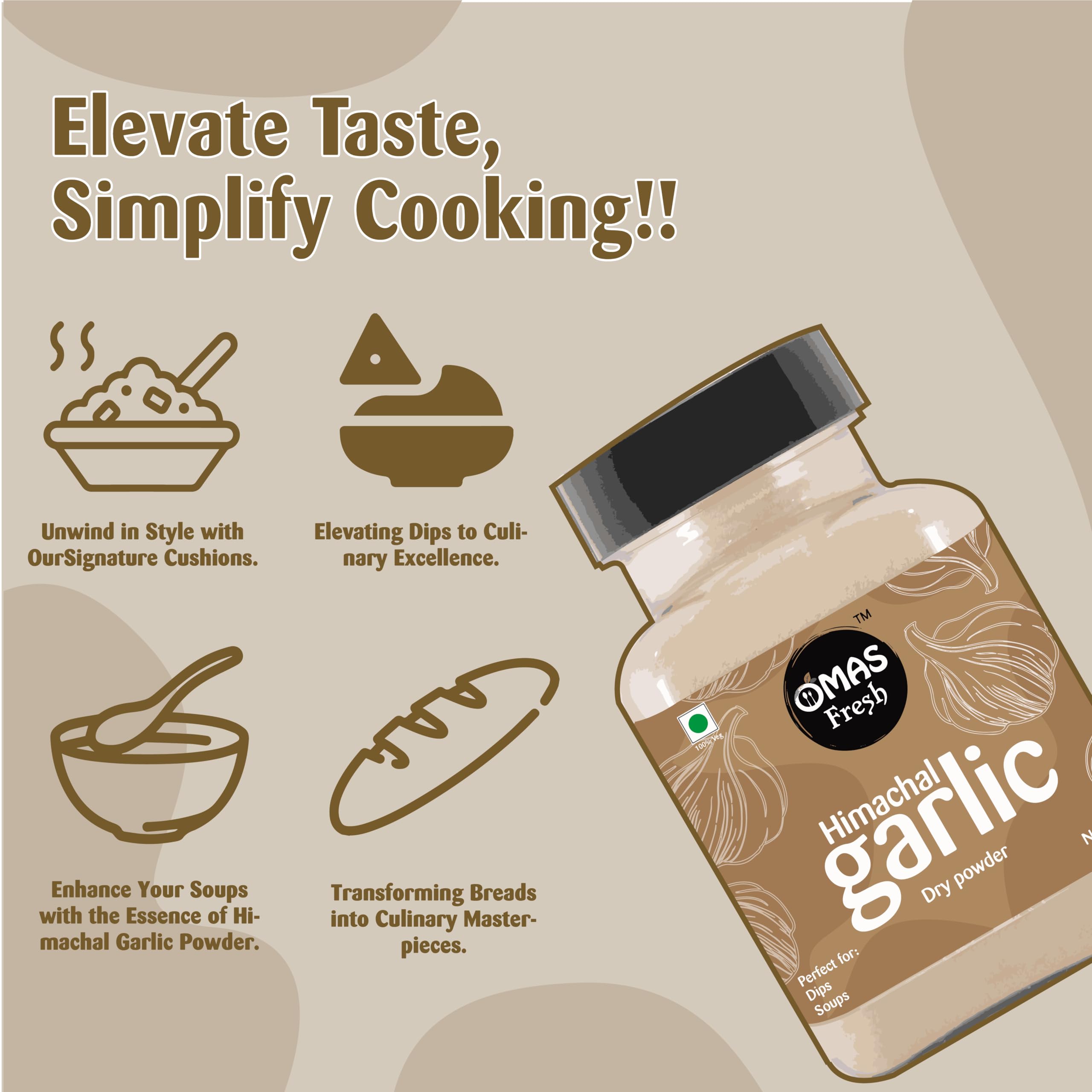 Omas Fresh Garlic Powder & Onion Powder Combo (Dehydrated, 140g) - All-Natural Seasoning for Garlic Bread, Soups, Curries, Sauces & More | Perfect for Cooking, Baking & Meal Prep