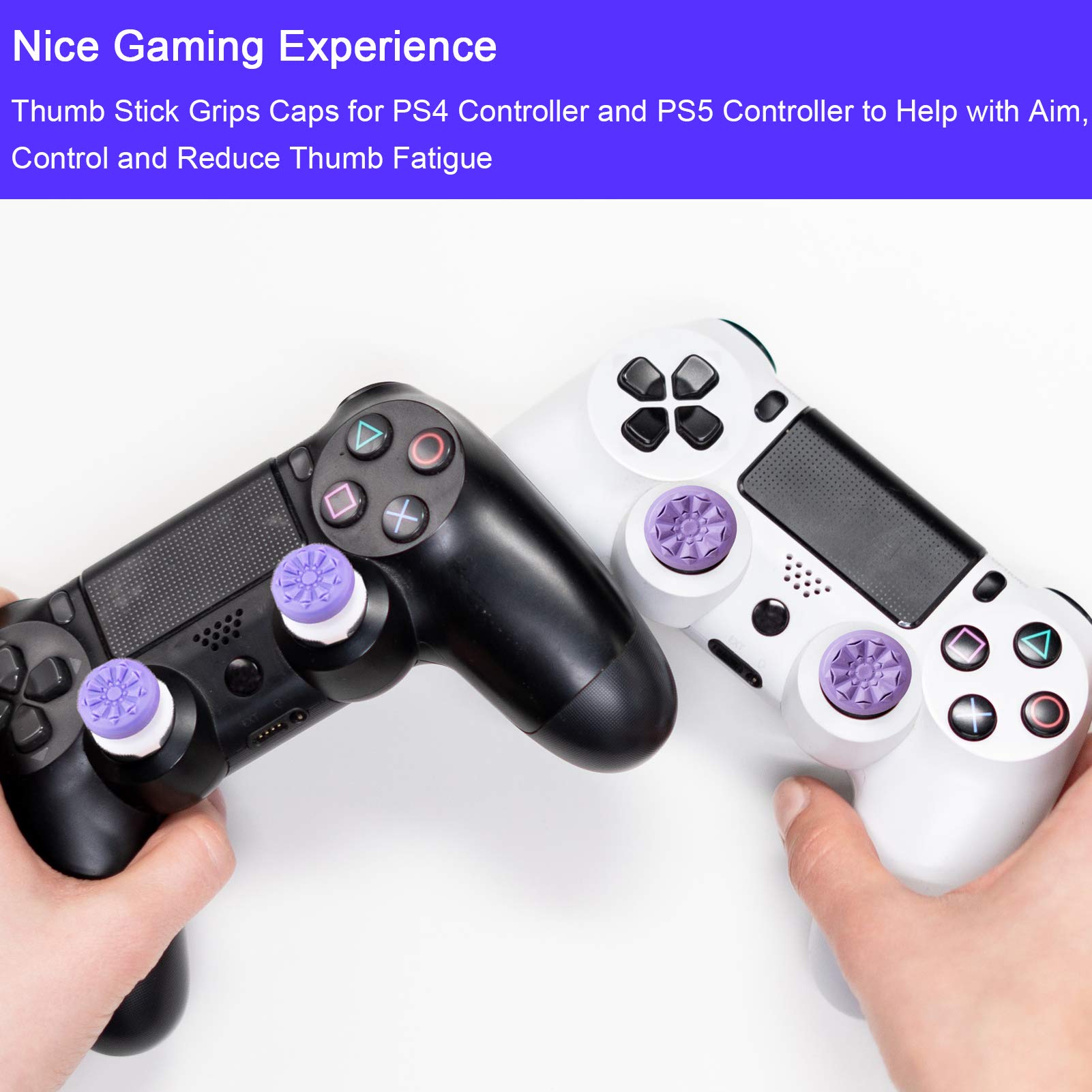 TEUVO Silicone Joystick Grips for PS4 & PS5 Controller - Purple Thumbstick Caps (2-Pack) | Improve Grip, Reduce Thumb Fatigue | Perfect for Gaming, FPS, Racing & Long Play Sessions