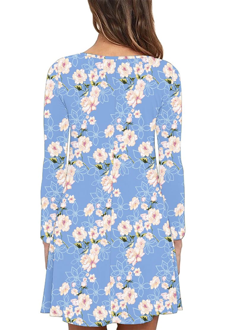 Women's Casual Long Sleeve Pocket T-Shirt Dress - Loose Fit Comfortable Cotton Maxi Dress for Everyday Wear, Outfits, Work & Weekend