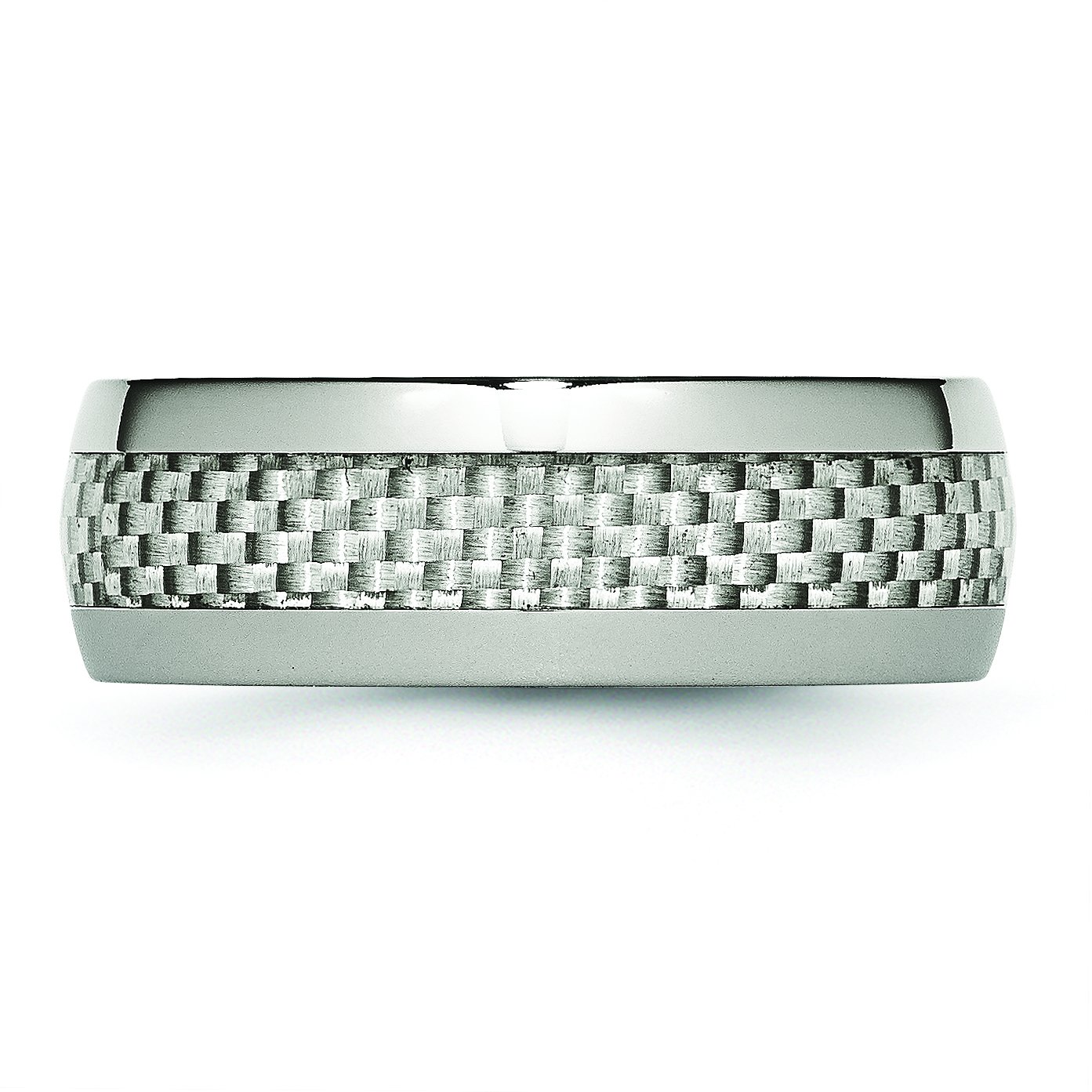 Premium 8mm Stainless Steel Band Ring with Carbon Fiber Inlay - Polished Grey Finish for Men | Wedding, Engagement, Anniversary & Everyday Wear Jewelry Gift