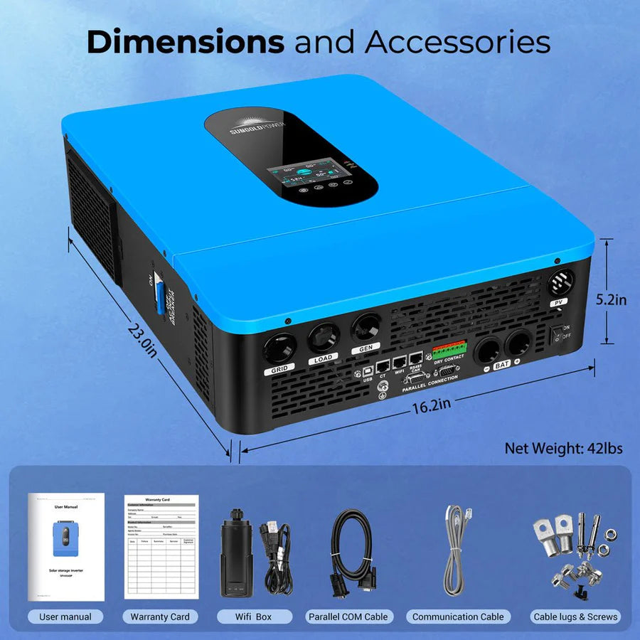SunGoldPower 6.5kW 48V Split Phase Hybrid Solar Inverter for Home & RV - Off-Grid & Grid-Tied Solar System with MPPT Charger | Perfect for Solar Panel Kits, Battery Backup & Emergency Power