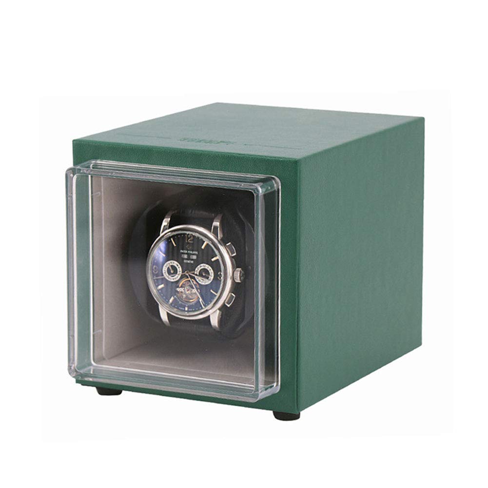 Automatic Watch Winder with Leather & Wood Shell - 3 Rotation Modes, Quiet Motor for Watch Storage & Display (Green, 11x12x13cm) - Perfect for Watch Collectors, Luxury Watch Maintenance & Home/Office Decor