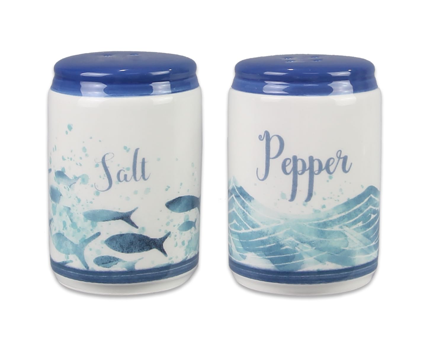 Young's Inc. Ceramic Salt and Pepper Shaker Set - Elegant Nautical Blue Lagoon Design - Perfect Kitchen Table Accessories & Home Decor for Dining Room, Restaurant, or Gift Giving