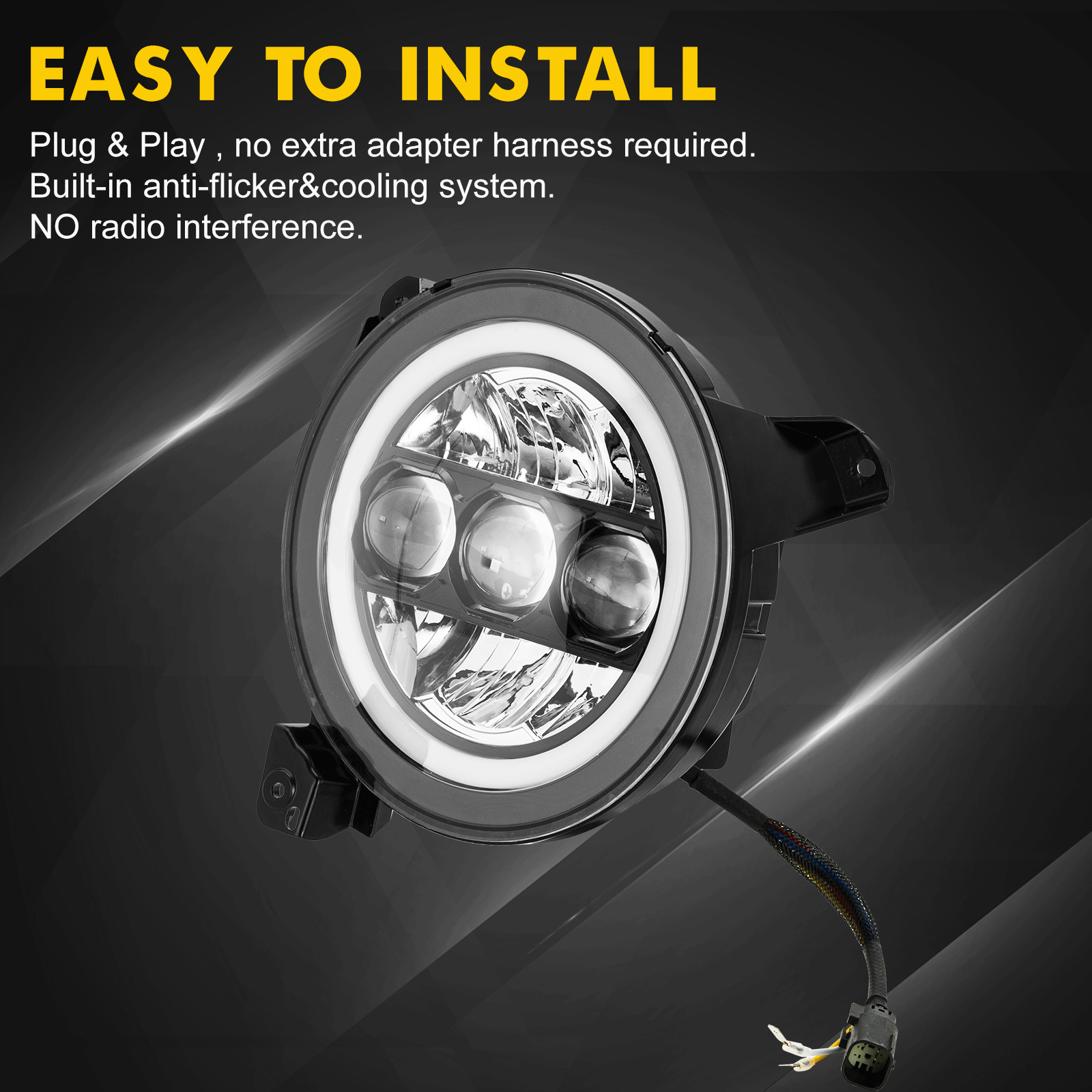 90W LED Headlight Kit with Triple Lens Design, HALO DRL & Turn Signal - Compatible with 2018-2025 Jeep Wrangler JL 4xe & Jeep Gladiator JT (2-Piece Set) - Upgrade for Off-Roading, Night Driving & Enhanced Visibility