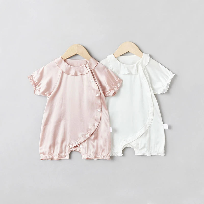 Baby Silk Onesies with Doll Collar - Soft & Comfortable Newborn Bodysuits for Girls & Boys - Perfect for Photos, Parties & Everyday Wear