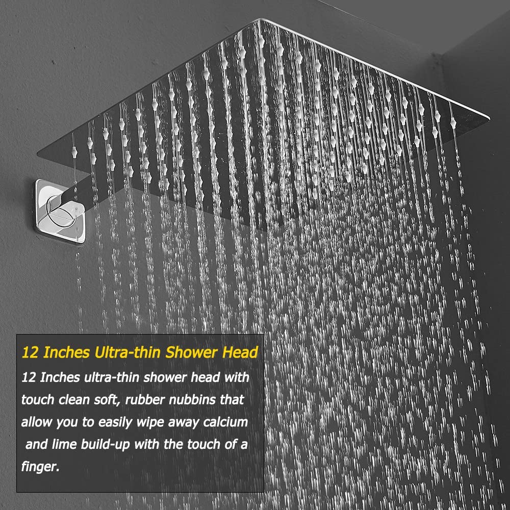 Luxury Polished Chrome 12-Inch Rain Shower Head System with Handheld Combo - High Pressure Wall Mounted Shower Faucet Set with Valve & Trim - Perfect for Modern Bathroom & Spa Experience