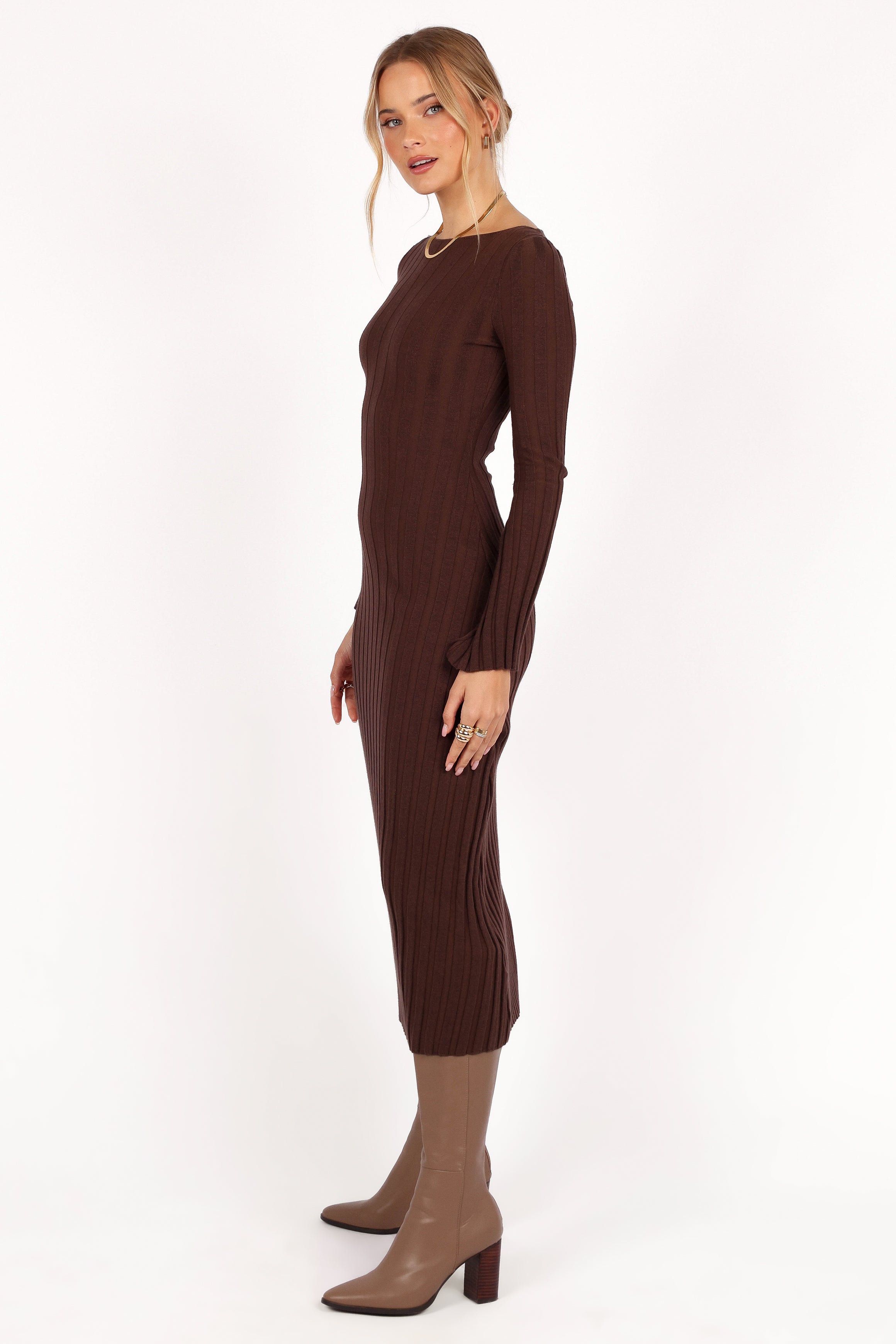 Jolene Long Sleeve Maxi Dress - Brown | Elegant Boho Flowy Women's Dress for Casual Wear, Date Night & Special Occasions
