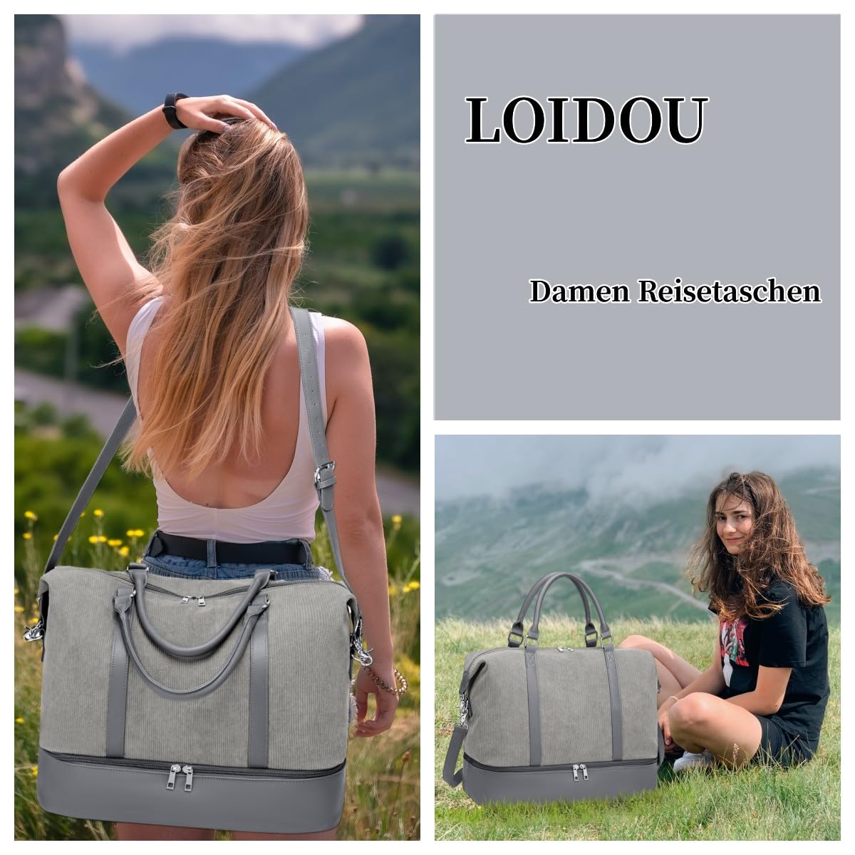 LOIDOU Women's Corduroy Weekender Bag with Shoe Compartment - Large Travel Duffel Tote for Overnight Trips, Hospital Delivery & Labor Bag - Perfect for Weekend Getaways, Maternity Visits & Carry-On Travel